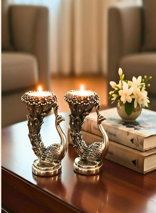 Dev Aastha 999 Silver Plated Peacock Idol | Pack of 2 | 9.5 cm Height | Vastu Decorative Temple Candle Holder | Auspicious Silver Gift - Image 5